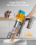 Cordless Vacuum Cleaner, 600W/50KPA, Max 70 Mins Runtime, Self-Standing Vacuum Cleaners for Home, Anti-Tangle Stick Vacuum, Smart Display Vacuum Cordless with 1.8L Cup for Pet Hair/Carpet (Gold)