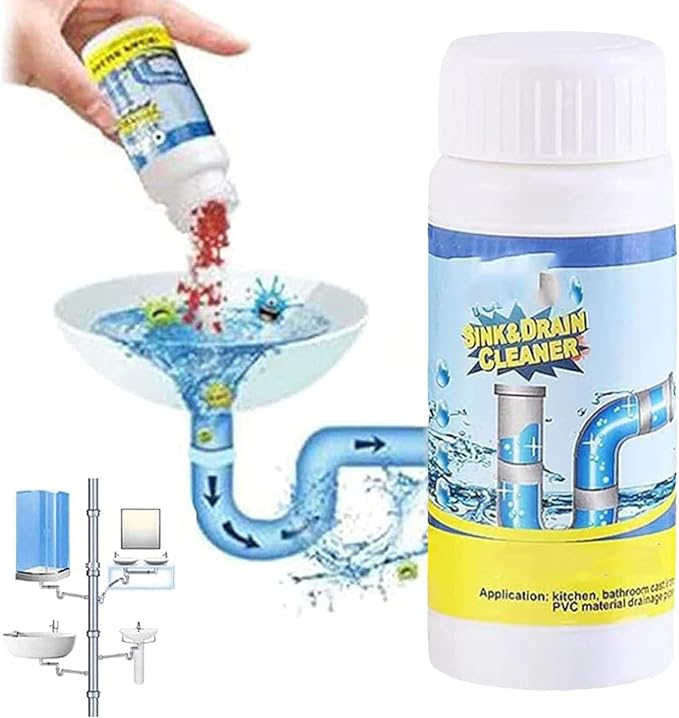 Cliprain Drain Cleaner, Powerful Sink and Drain Cleaner, Portable Powder Cleaning Tool Chemical Powder Agent for Kitchen Toilet Pipe Dredging (2PC)