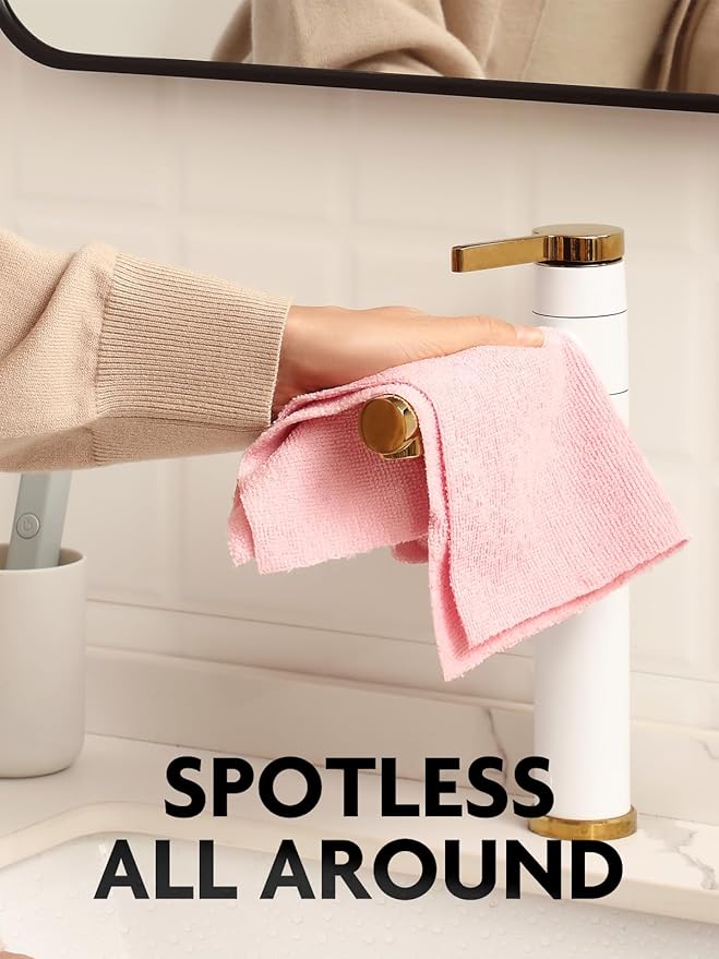 Fantasticlean Microfiber Cleaning Cloth Roll -90 Pack, Tear Away Microfiber Towels, 12" x 12", Reusable, Washable, Scratch Free, Ultra Absorbent Dishcloth for Car, Home Supplies, Pet, Kitchen (Pink)