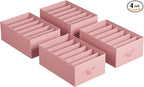 SONGMICS Set of 4 Large Size Wardrobe Clothes Organizers, 6-Compartment Foldable Drawer Organizers with Handles, 16.5 x 11.8 x 6.7 Inches, for Pants, Sweaters, Jeans, Jelly Pink URUS009R01