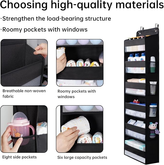 WishJazz Over the Door Organizer, 6 Shelf Hanging Organizer, Anti Tilt 50lbs Back of Door Storage for Bathroom, Nursery, Pantry, Baby Essentials