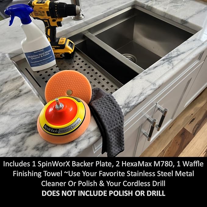 Keyfit Tools SmoothOperator PROFESSIONAL Drill Powered Stainless Steel Appliance Aluminum Copper Metal Cleaner Polisher ~ HexaMax M780 Proprietary Non Abrasive Cleaning/Polishing Material