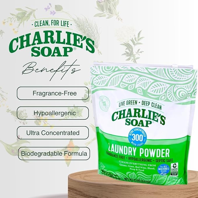 Charlie’s Soap Laundry Powder (100 Loads, 3 Pack) Hypoallergenic Deep Cleaning Washing Powder Detergent – Eco-Friendly, Safe, and Effective