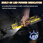 3/8" Cordless Ratchet Wrench Set,60Ft-lbs Extended Electric Ratchet Wrench, 400 RPM Chargeable Power Ratchet Driver with 2 X 21V Lithium-Ion Battery,7 Sockets, 3" Extension Bar, 1/4" Adapter