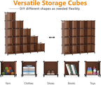 AWTATOS Cube Storage Organizer, Storage Cubes Shelves Bookshelf, 16 Cube Closet Organizers and Storage, DIY Stackable Plastic Clothes Organizer Shelving for Bedroom, Home Office, Cocoa Brown