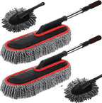 Tanlade 4 Pack Microfiber Car Duster Exterior Scratch Free with Extendable Handle Auto Duster Exterior Cleaning Dust Tools for Car Brush for Cars Truck Bike RV Boats Motorcycle (Gray with Red Edge)