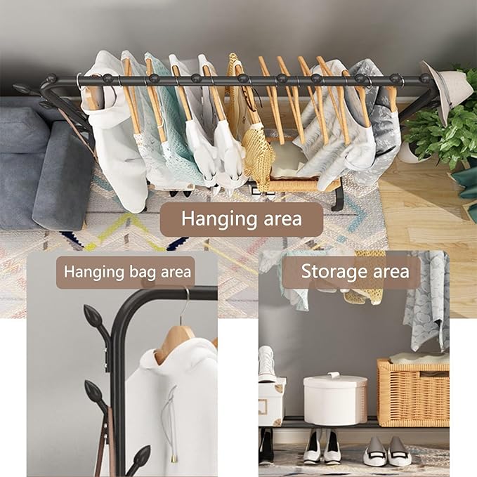 Wardrobe Closet, Portable Clothing Rack for Hanging Clothes,Clothing Storage Shelf,with Storage Shelves,for Cloakroom Bedroom, Design Good Load Bearing Non-Slip Corrosion Resistant White