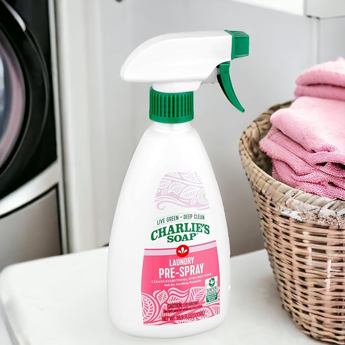 Charlie’s Soap Laundry Pre-Spray Stain Remover Refill Kit (91.9 fl oz), Natural Laundry Pretreat and Stain Remover (2 Pack - One 16.9oz Sprayer and One 75oz Refill)
