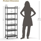 6 Tier Slim Rolling Storage Cart, Narrow Mobile Shelving Unit Organizer Utility Cart with Wheels, Metal Wire Storage Rack with Baskets for Kitchen, Bathroom, Laundry & Living Room, 10in(W)