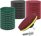 33 Pack Drill Brush Set Power Scrubber Scouring Pads Household Cleaning Kit with Hook and Loop Backing Pad Holder Includes Drill Attachment, 3 Different Stiffness Household Cleaning Pads for Drill