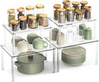 4Pack Acrylic Cabinet Organizer, Clear Cabinet Organizer Shelf, Spice Rack Organizer for Cabinet for Dishes, Spices, Soda Cans and Bottles, Stackable Shelves House Essentials for Gift
