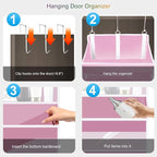 Over the Door Organizer Closet,5 Bins 10 Side Pockets,Hanging Door Organizer,Anti Tilt 44 lbs Load Organizers and Storage with Clear Window for Bedroom,Nursery,Rv,Bathroom,Camper(Pink)