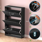 BORNOON Shoe Storage Cabinet with 3 Flip Drawers,Narrow Shoe Rack Cabinet,Freestanding Organizer Storage for Entryway, Hallway, Black