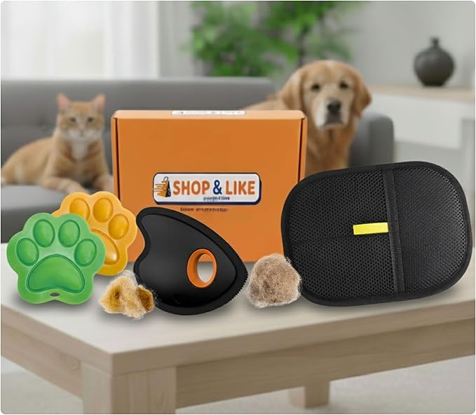 Shop & Like 3-in-1 Pet Hair Remover Set: Car Interior Detailing Rake, Reusable Lint Remover for Laundry & Surfaces, Electrostatic Cleaning Glove for Furniture & Upholstery – Fur Remover Tool