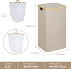 IEGrow Laundry Basket with Lid, Large Laundry Hamper with Handle and Lid, Collapsible Clothes Basket Organizer with Removable Inner Bag for Clothes Toys Towels (Oatmeal, 110L)