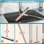 KOLLIEE Floor Squeegee 59" Adjustable Long Handle Professional with Hook Water Squeegee Foam Blade for Concrete Floor Tile Pet Hair Floor Wiper Grey
