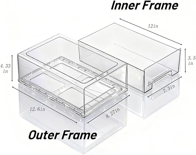 2 Pack Stackable Pull-Out Storage Drawers，Plastic Clear Organizer Bins with Handles，Easily Clean for Craft, and Toy Organization，Kitchen Undersink，Cabinet，Fridge，Closet，Pantry，Office，Bathroom