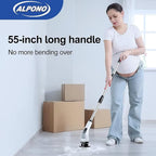 Electric Spin Scrubber with Long Handle: Cordless Power Shower Scrubber - Spin Brush with 7 Brush Replacement Heads for Cleaning Bathroom,Tub, Tile, White, ALPONO-A11