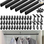 Tandefio Chrome Closet Rod 92 Inch with Oval Closet Rod 6 End Supports for Laundry Room Hanging Clothes Waterproof Shower for Curtains(Black)