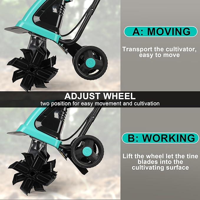 Electric Rototiller Garden Tiller 12 Inch Tilling Width 8-Inch Electric Tiller 10.5 Amp Tiller Cultivator for Garden Yard