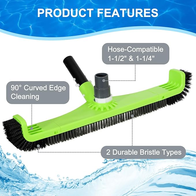 Sepetrel 20" Pool Vacuum Brush Head for Cleaning Pool Walls,Heavy Duty Inground/Above Ground Swimming Pool Scrub Brushes with Curved Ends