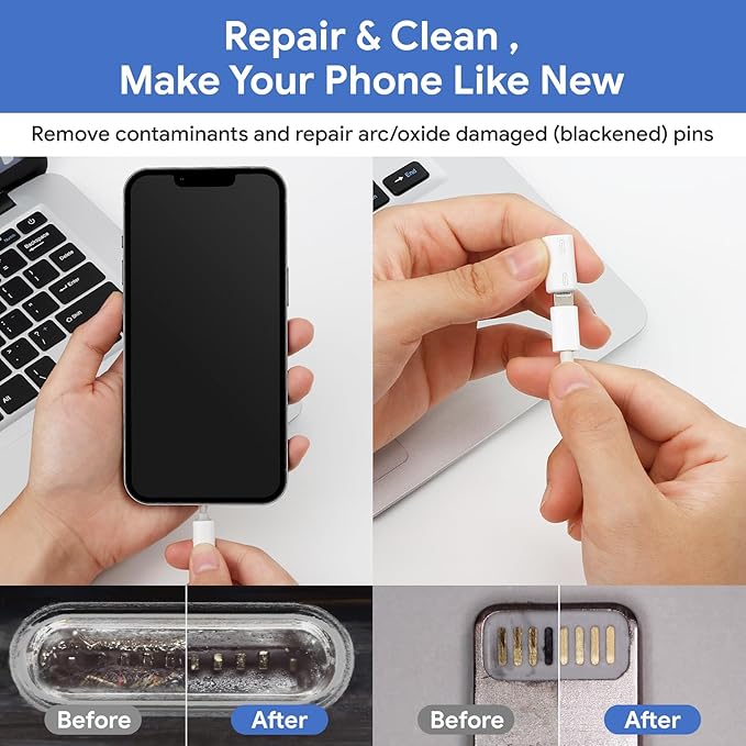 12 in 1 Phone Cleaning Kit, Airpods Cleaning Kit, Port Cleaner for iPad/Phone Charging Repair & Restore Tool,Multi Cleaner Tool Kit for USB C Port/Lightning Cables, Fix Unreliable Charging,White