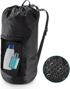 Laundry Bag Backpack,Olosar Extra Large Travel Laundry Bag with Mesh Pocket & Adjustable Shoulder Straps,Dirty Clothes Travel Bag for College Students Dorm,Apartment(Black)