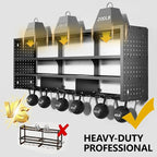49" W Large Power Tool Organizer Wall Mount, 4 Layer Heavy Duty Metal Tool Storage Rack with 12 Drills Holder, Utility Racks for Garage Workshop, Ideal Garage Organization Gifts for Men