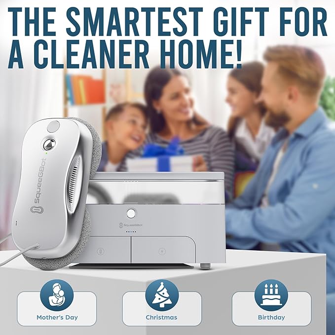 SqueeGBot Window Cleaning Robot Ideal for Panoramic Windows, Tiles, Mirrors, Robot Windows Cleaner with Intelligent AI 5.0 Navigation, Electric Window Cleaner Water Spraying, up to 5300 Pa