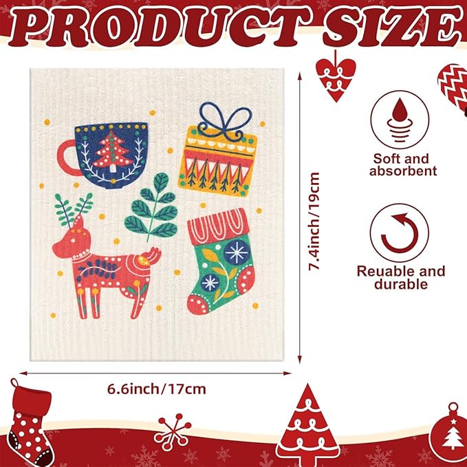 6 Pack Swedish Dishcloths for Kitchen |Watercolor Dish Towels | Reusable Paper Towels Washable | Non-Scratch Cellulose Sponge Cloths | No Odor, Biodegradable, Swedish Cloths, Pattern