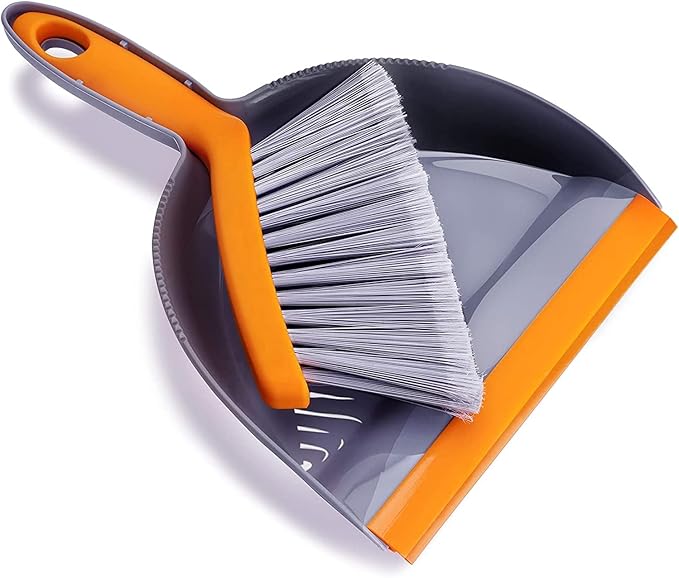 Mini Broom and Dustpan Set - Small Broom and Dustpan Set for Home, Camping Broom, Whisk Brooms Small(Gray Orange)