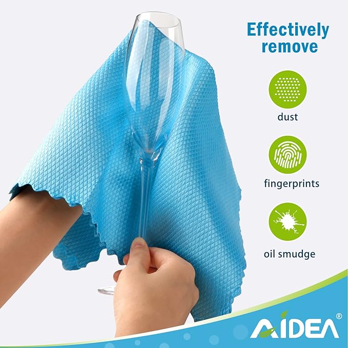 AIDEA Microfiber Glass Cleaning Cloths, 8PK, 16"x16" Premium Microfiber Glass and Window Cleaner, Lint Free Quickly Clean Windows, Glasses, Windshields, Mirrors, Stainless Steel
