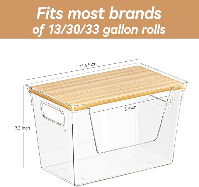 2 Pack Stackable Storage Trash Bag Holder with Bamboo Top, Large Garbage Trash Bag Dispenser, laundry room organization, Kitchen Pantry Organizer Storage for Onion, Potato, Snack