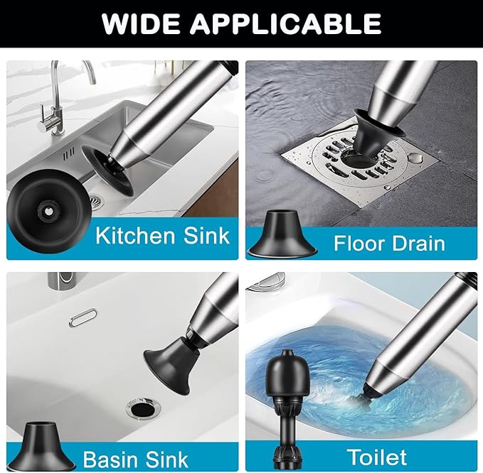 Electric Heavy Duty Toilet Plunger for Toilet, High Pressure Air Hair Drain Clog Remover for Bathroom, Snake Drain Unclogger Drain Tool for Drain, Kitchen Clogged