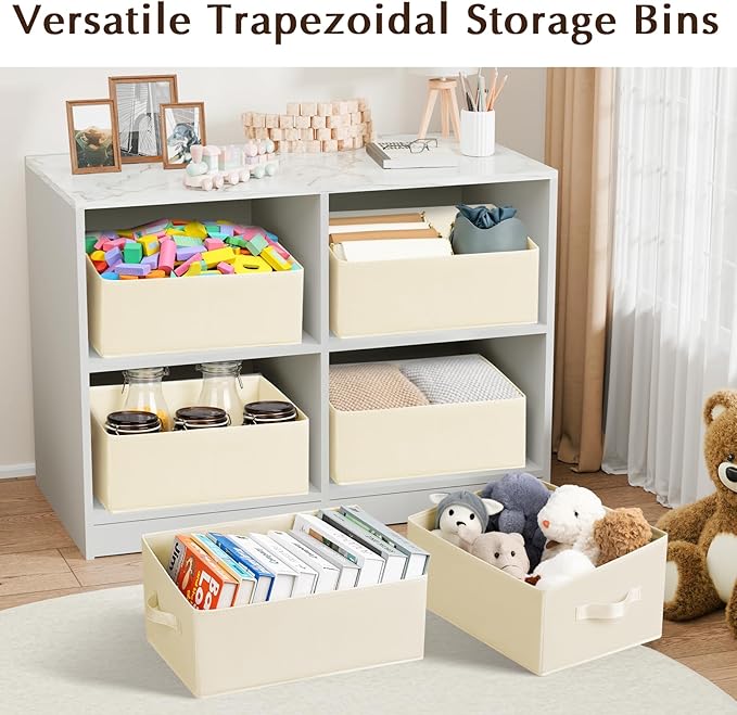 Storage Bins Cube Storage Organizer - 8 Pack Fabric Trapezoid Storage Cubes for Bins and Baskets for Shelves Collapsible Non-Separating Trapezoidal Flared Cube Organizer, Beige