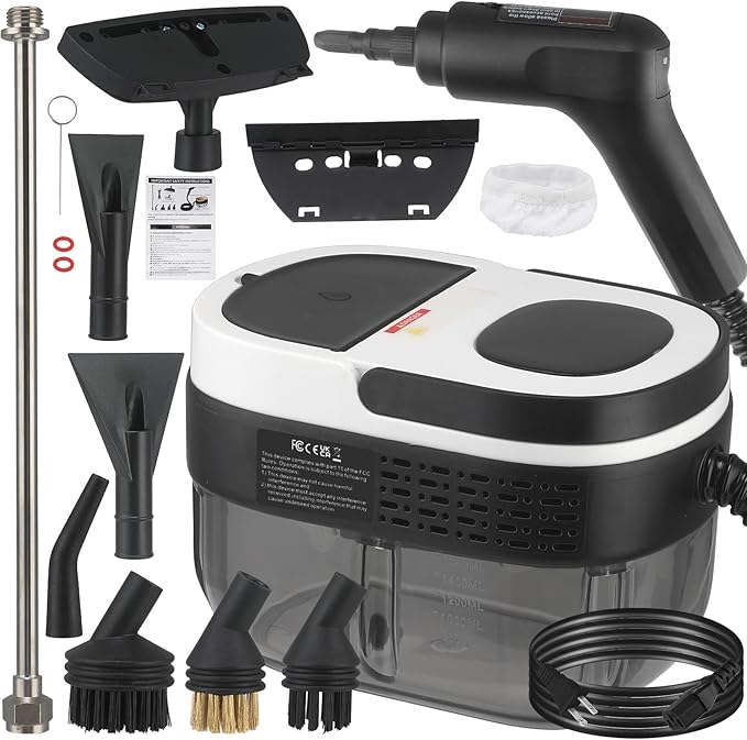 Steam Cleaner, 3-Level Adjustable Handle, 15s Heat-Up, 1.69 Quarts Tank, Portable Steamer for Cleaning with 10 Accessories, Steam Cleaner for Home for Dirt (White)