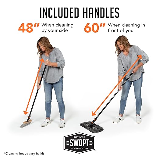 SWOPT 24” Microfiber Dust Mop, Angle Broom + 48” & 60" Steel Handles, Combo — Cleaning Heads with Long Handles Interchangeable with All SWOPT Cleaning Products — Clean Hard-to-Reach Areas
