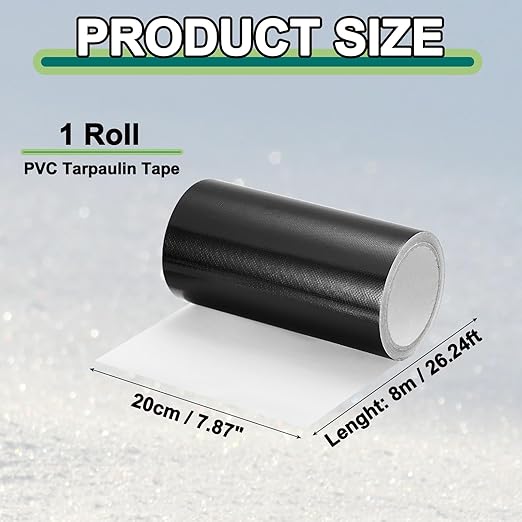 PATIKIL Awning Repair Tape 8m x 20cm Waterproof Canvas Tape High Adhesive Tear Repair Patch Kit for PVC Tarpaulin Tent Awning Fabric RV Sail Boat Cover, Black (7.87" x26.24ft)