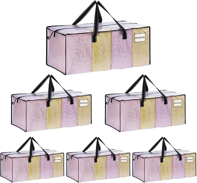 VENO 6 Pack Moving Bags Extra Large Storage Bags for College Move-In, Heavy-Duty Storage Totes, Packing Boxes, and Wardrobe Moving Supplies - Durable Laundry Bags for Clothes (Clear, 6 Pack)