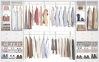 [10 FT Closet System] 120 Inch Reversible Set of 2 Wood Closet Organizer System with 4 Drawers, 6 Hanging Rods Adjustable Shelf, Shoe Rack, White