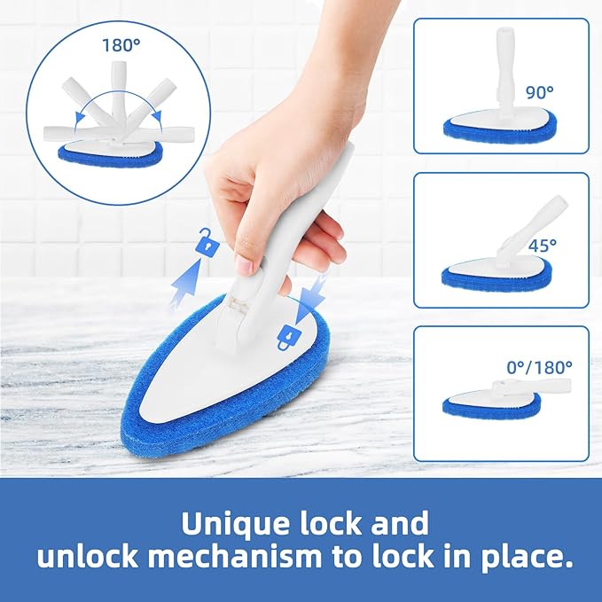 Qaestfy Shower Bathtub Tub Tile Scrubber Cleaning Brush with 51'' Handle, 5 Non-Scratch Scouring Pads, Adjustable Long Handled Scrub Brush for Cleaning Shower Bathroom Vessel Sinks Toilet Wall Floor