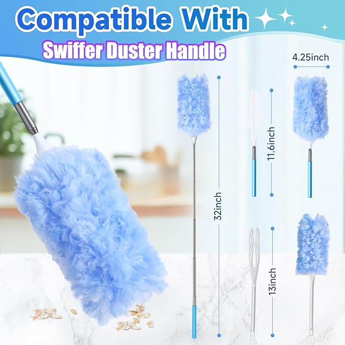 Duster Refills for Swiffer, 360° Thickened Kit with 30 Count Disposable Microfiber Feather Dusters for Office,Window and Furniture Cleaning, Include 2 Extendable Handles