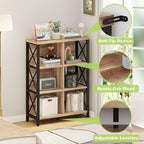 FATORRI 6 Cube Storage Organizer Shelf, Wood and Metal Cubby Bookcase, Industrial 4 Tier Cube Bookshelf (Rustic Oak)