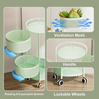 JAQ Kitchen Storage Rack No Assembly, 4-Tier Metal Storage Tower Basket Shelves Organizer on Rolling Wheels with Removal Drawers for Fruit Vegetable Grocery Corns Potato Onion (4-Tier, Green)