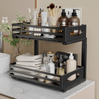 Under Sink Organizer, 2 Tier Under Sink Organizers and Storage, Adjustable Height, Slide out Metal Cabinet Organizers, Pull out Cabinet Storage Drawer Shelf for Kitchen Bathroom Black, 1 Pack