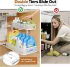 2 Pack 17.3IN-Depth Under Sink Organizer with Smooth Cylindrical Rail,2-Tier Pull Out Multi-Purpose Cabinet Storage for Bathroom&Kitchen,Height Adjustable,Rust-Resistant Coating-White