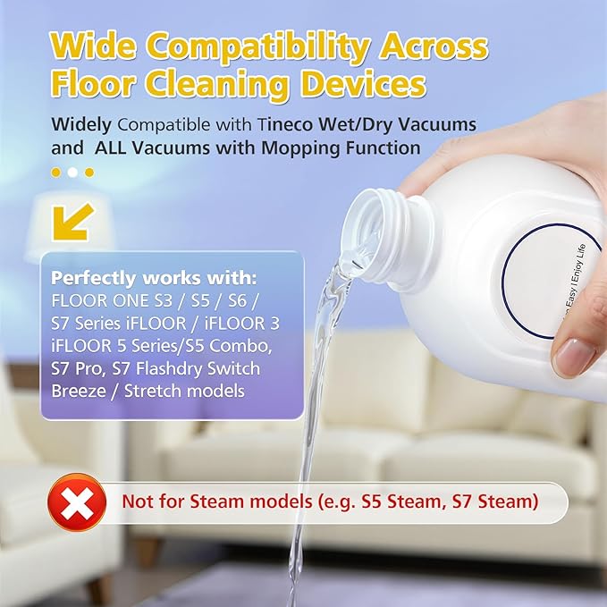 2 Pack Floor Cleaning Solution for Tineco, Lavender Scent, Deep Cleans Multiple Hard Floors for iFLOOR Series, FLOOR ONE S3 / S5 / S6 / S7 / S9 Artist Series Wet Dry Vacuum (33.8 OZ)