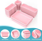 25 PCS Drawer Organizer Set, 4 Size Makeup Drawer Divider Organizer With Non-Slip Pads, Interlocking Plastic Storage Bins for Office,Jewelry Vanity,Gadgets, Bathroom,Kitchen, Pink