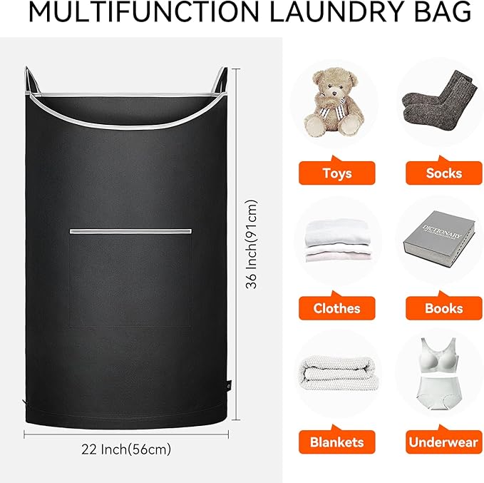 XL Hanging Laundry Hamper Bag, Black Door Hanging Hamper with Large Openging, Hanging Laundry Bag and Basket for Home, Dorm, or Travel,Durable and Stylish Design(Black 36x22Inch)