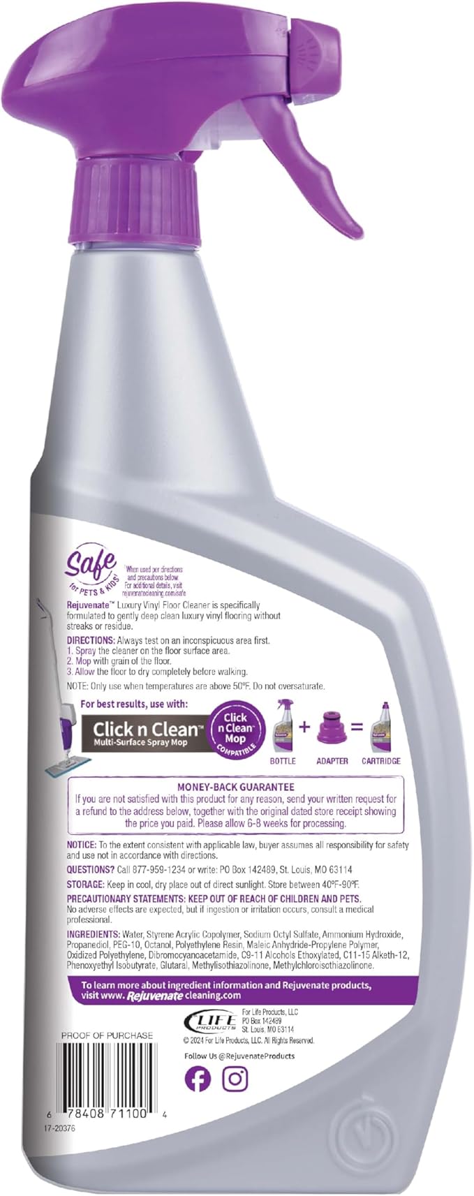 Rejuvenate Luxury Vinyl Floor Cleaner Gently Cleans And Revitalizes Luxury Vinyl Floors, 32 Ounces